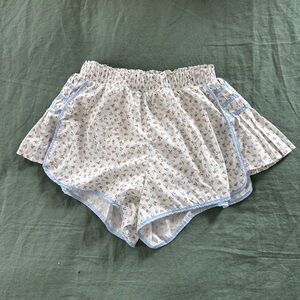 Floral Women's Athletic Shorts with Blue Trim